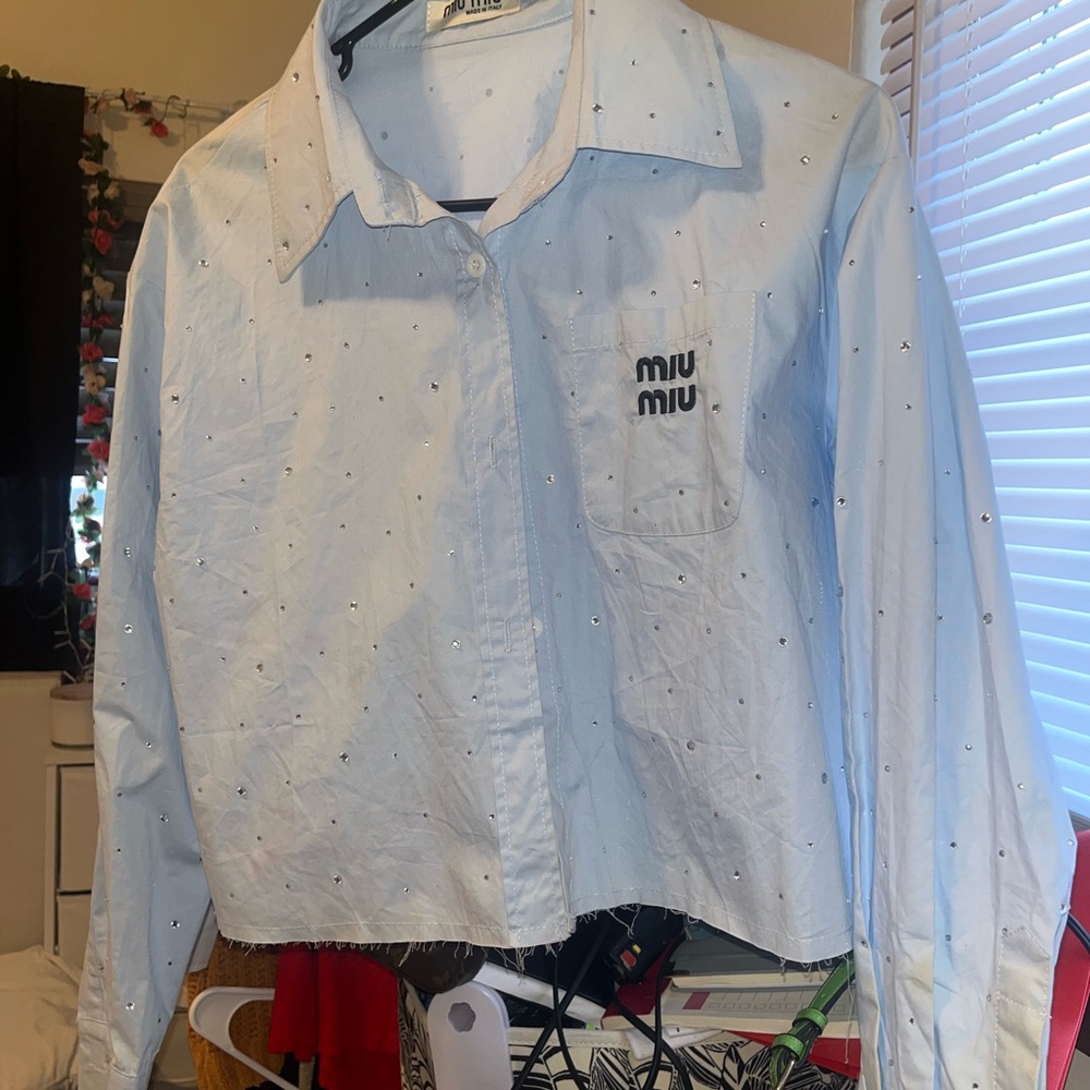 Miu Miu Blue Button Down Shirt with Relaxed Fit